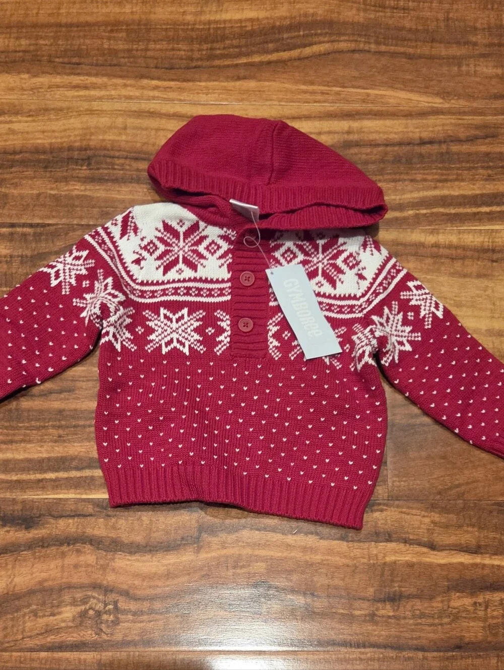 Gymboree NWT 6-12 Months Red Hooded Fair Isle Knit Sweater